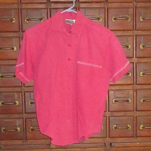 Small Red Short Sleeve Ramie/Cotton Shirt